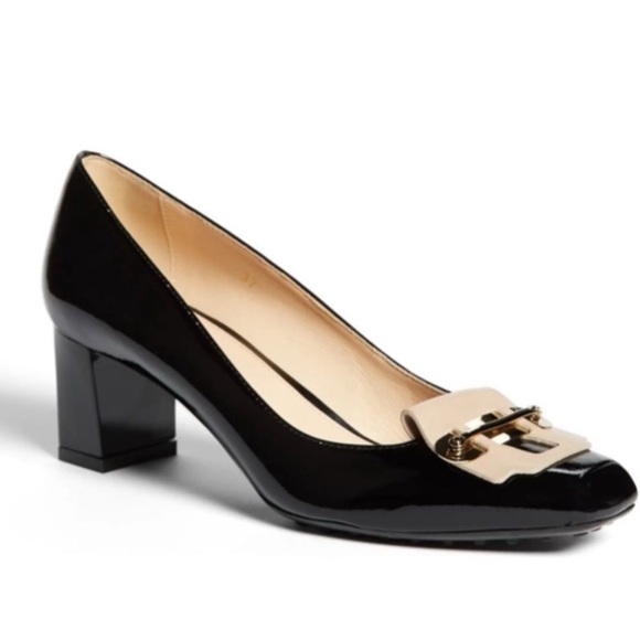 Tod’s Black Patent Leather Apron Flap Pump Heels Sz 41 - Picture 1 of 13
